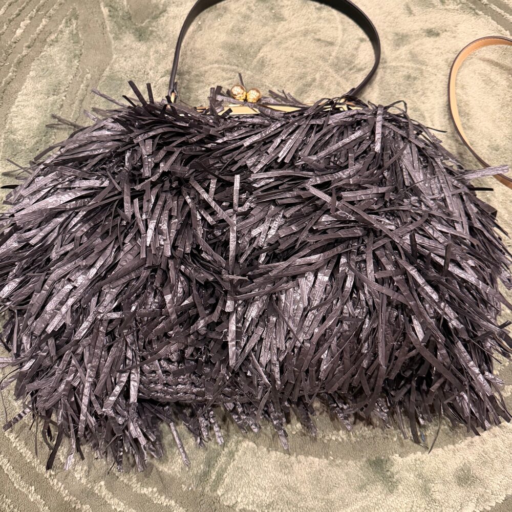 Coach Kisslock Frame Bag 27 with Black Straw Fringe
